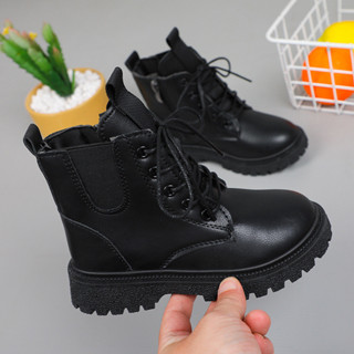 Giày bốt Martin thể thao chống trượt trẻ em mới bé trai và bé gái Giày bốt da nhỏ màu đen phong cách Anh