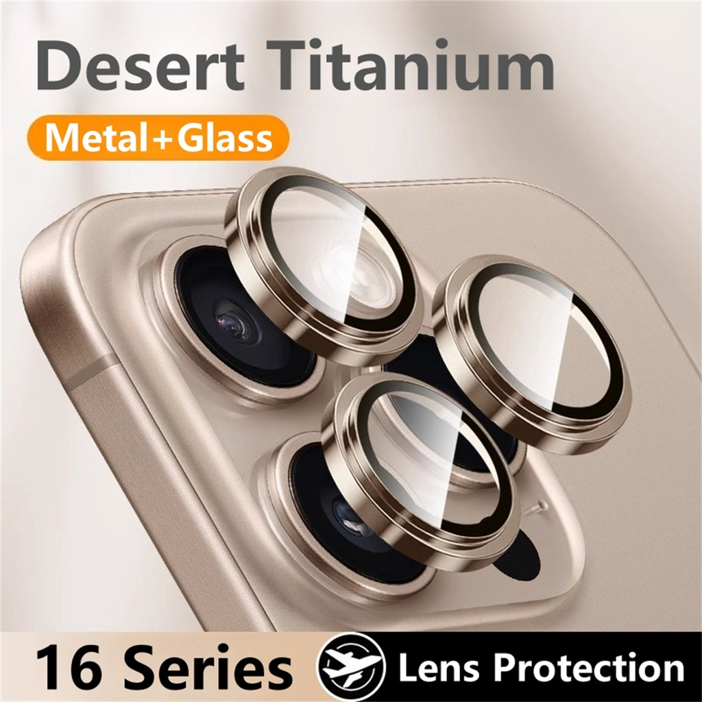 Màu Titan sa mạc cho IPhone 16 Pro Max Vòng kim loại Bảo vệ ống kính máy ảnh cho IPhone 11 12 13 14 15 Pro Max Plus Ống kính máy ảnh thủy tinh Mini