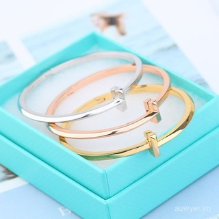 Vòng tay bạc Sterling TF S925 Vòng tay vàng hồng đôi T18 k thiết kế thích hợp Instagram không phai màu Tặng quà X0OJ