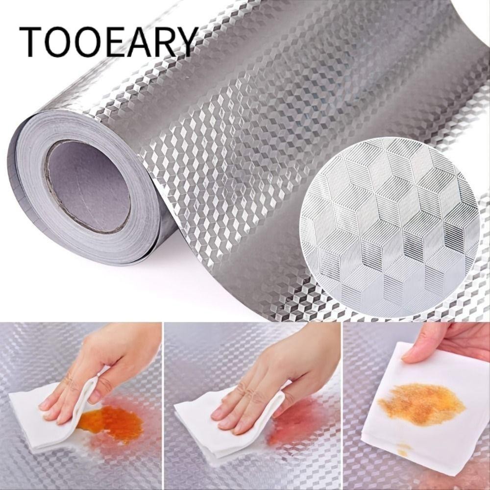 TOOEARY Công CỤ 1 Cuộn Giấy Dán Tường Chống Dầu, Giấy Nhôm Nhiệt Độ Cao Miếng Dán Nhà Bếp, Chống Rò Rỉ 40x100cm 40x300cm Tủ Tự Dính Giấy Tiếp Xúc Nhà Bếp