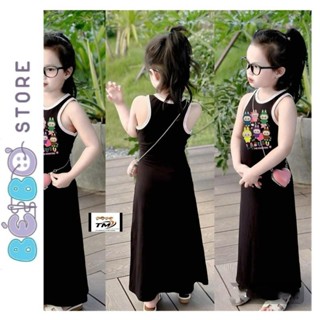 Đầm maxi bé gái ba lỗ thun tăm in hình labubu siêu đáng yêu cho bé diện đi học , đi chơi
