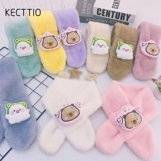 KECTTIO Khăn quàng cổ sang trọng , Khăn quàng ấm Capybara sang trọng, Phim hoạt hình dễ thương Bảo vệ màu trơn Khăn quàng cổ mùa đông ngoài trời