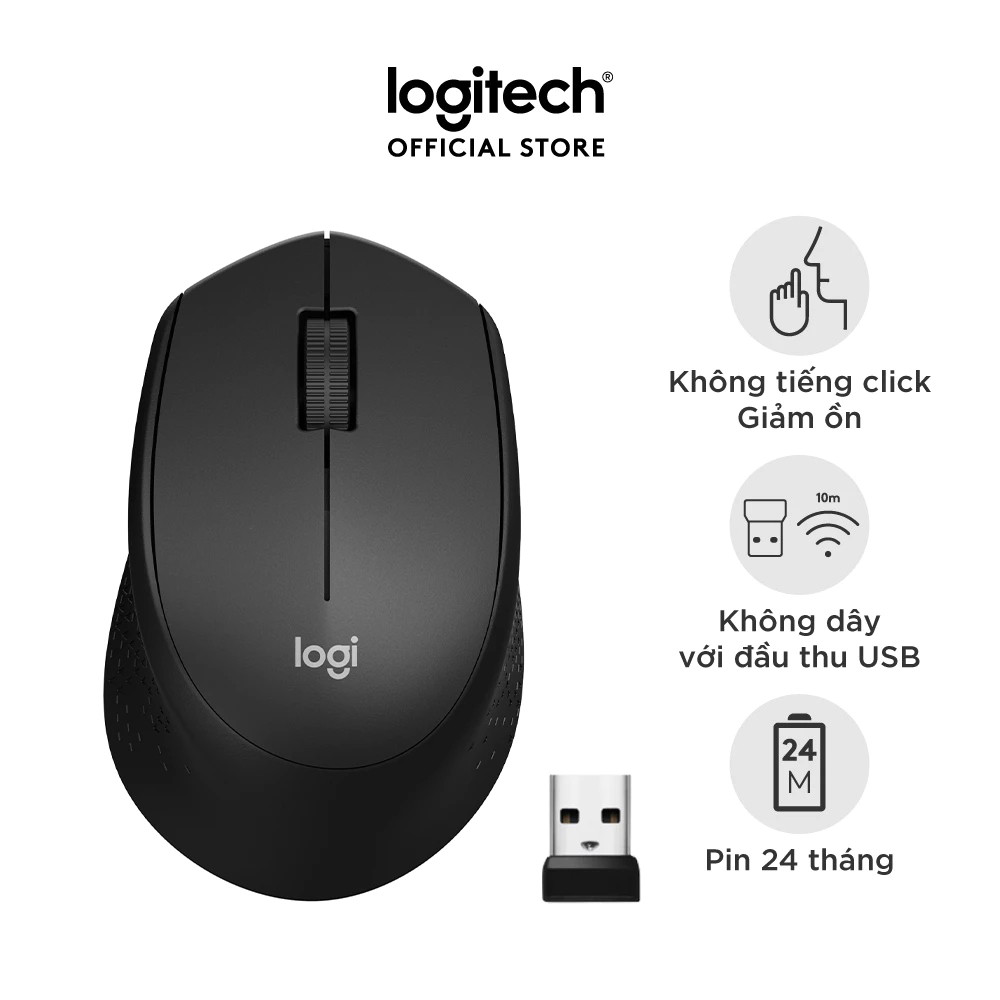 Chuột không dây Logitech M330, M280 Silent Plus giảm ồn, USB, thuận tay phải, PC Laptop - 3TStores KP2
