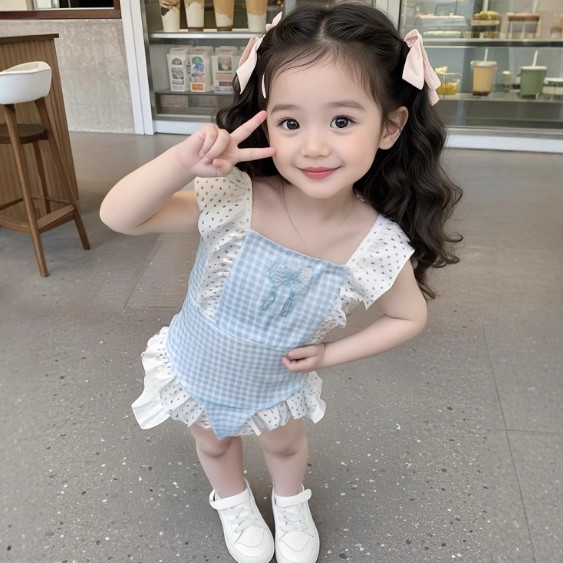 Phiên Bản Hàn Quốc Quần Áo Trẻ Em Đồ Bơi Bé Gái 2025 Trẻ Em Phong Cách Phương Tây Lưới Xanh Ren Một 