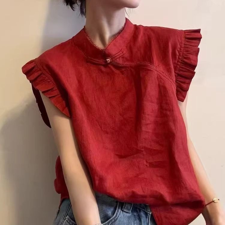 Áo Sơ Mi Tay Ngắn Cho Nữ Mùa Hè Mới Phối Ren Màu Sắc Đồng Nhất Phong Cách Trung Quốc | BigBuy360 - bigbuy360.vn
