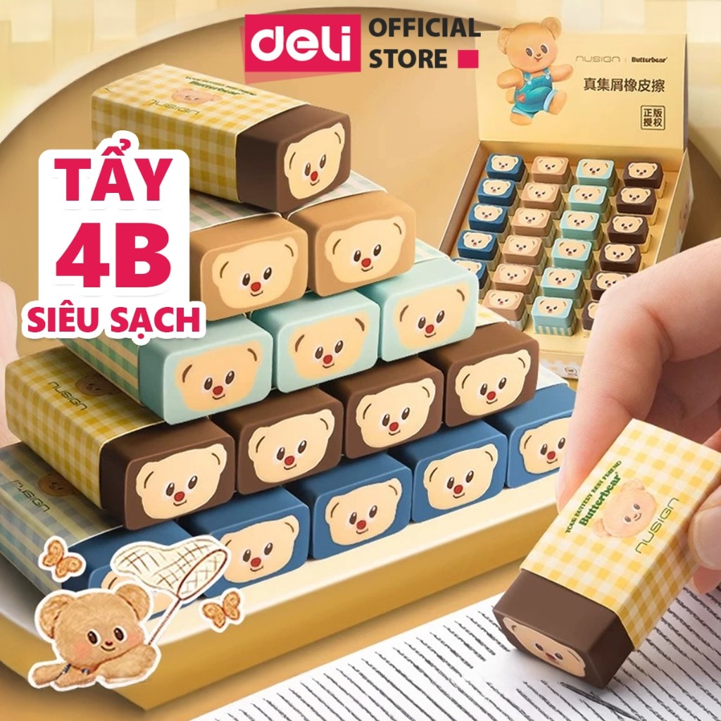 Gôm Tẩy ButterBear x Deli Xé Túi Mù Deli - Tẩy Chì 4B Tẩy Không Bẩn Tay, Siêu Tiết Kiệm, Hình Kẹo Dễ