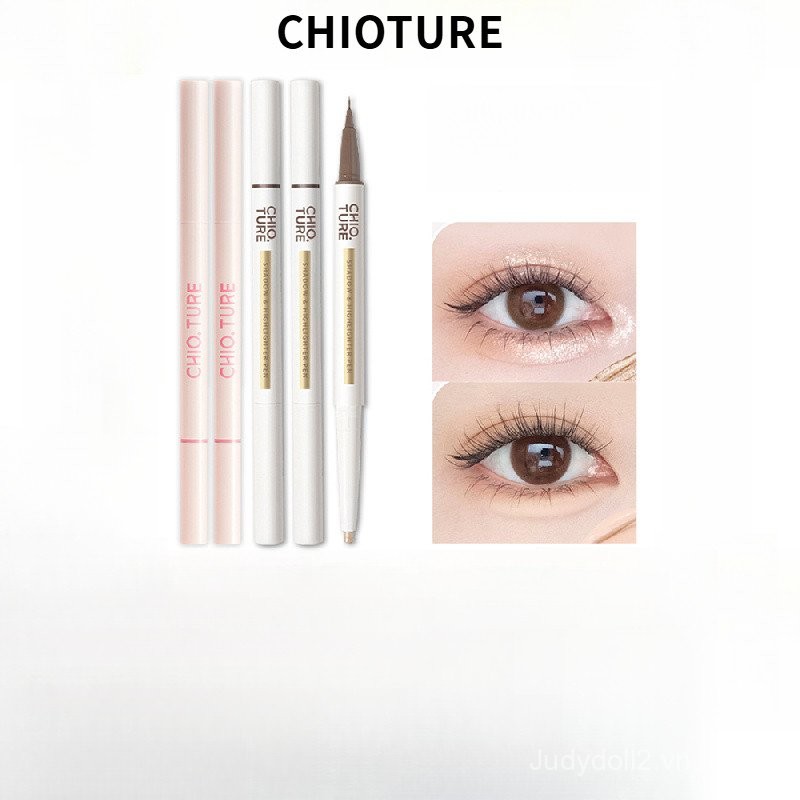 CHIOTURE Mắt Dolly Trang Điểm Bút Kẻ Mắt 2in1 Phấn Mắt Nổi Bật Dễ Viết EIE0