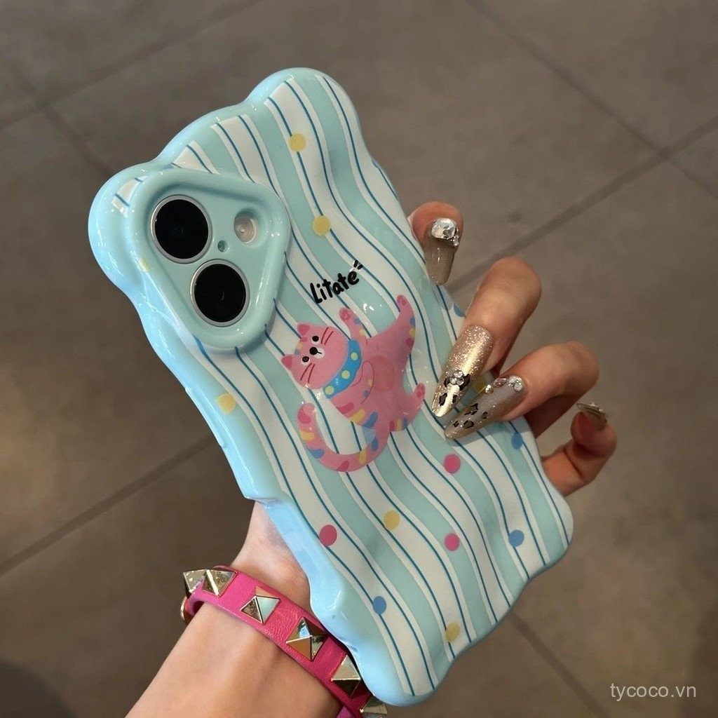 Ốp Điện Thoại Đám Mây Xếp Ly Ô Sọc Mèo Đen Đơn Giản Hoạt Hình Dễ Thương Phong Cách Vui Vẻ Thích Hợp 