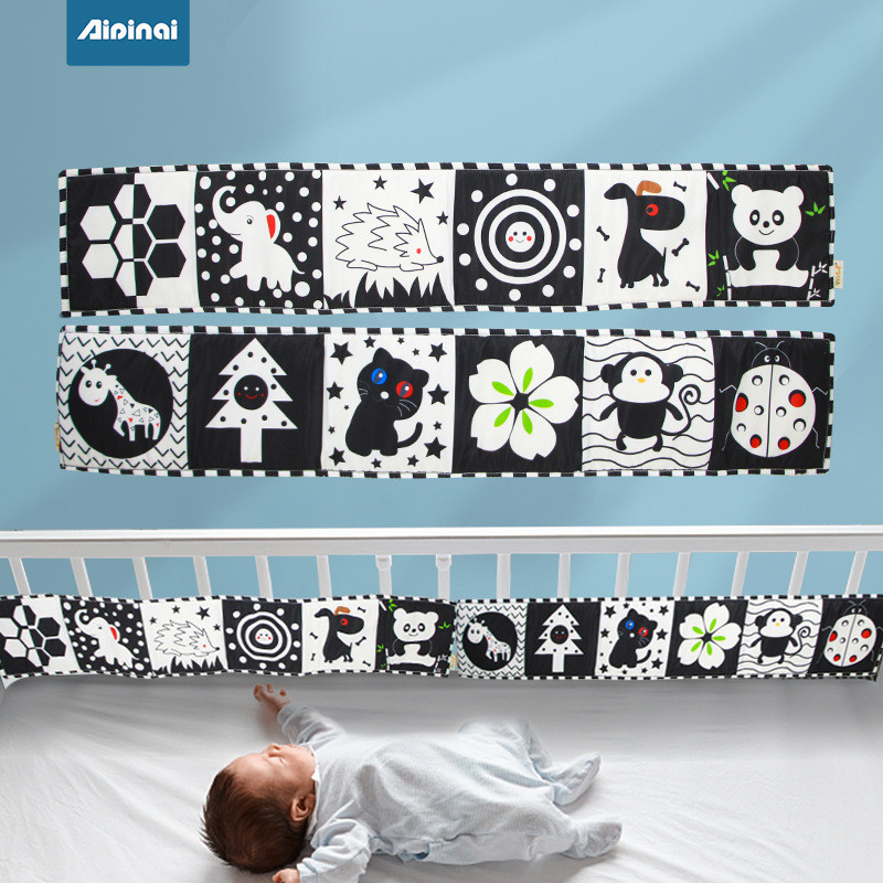 Mềm Mại Bé Nhỏ Phong Cách Mới Đen Trắng Series Giường Xung Quanh Sách Vải Cho Bé Huấn Luyện Thị Giác