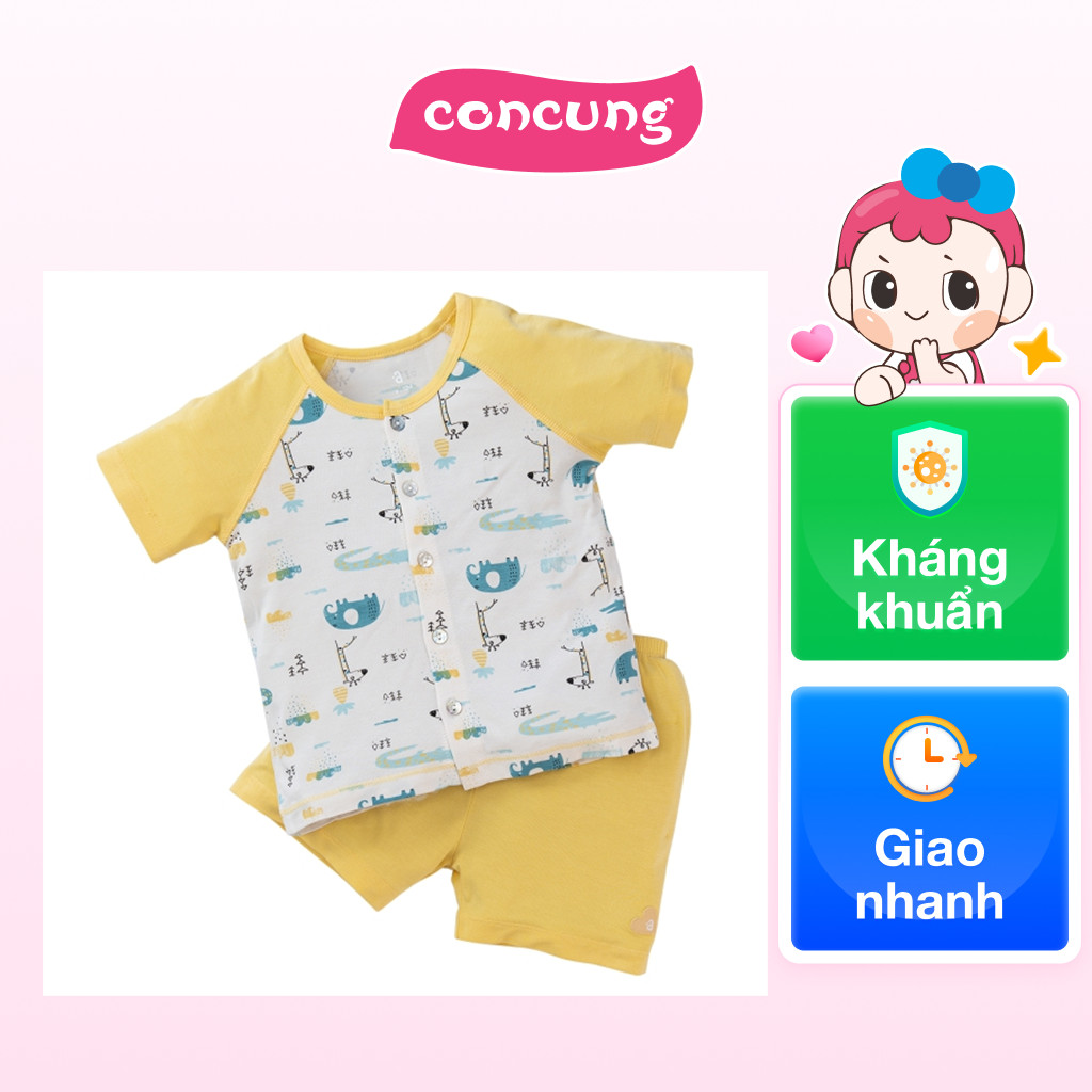 Bộ ss tính năng ngắn, vải modal Bst Thiên nga Animo BMC822071 (0-3M,Vàng)