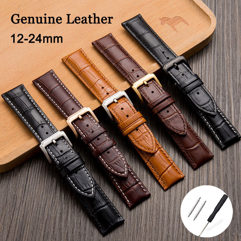 Dây đeo đồng hồ bằng da thật cổ điển 12-24mm 17 18mm 20mm 21mm 22mm 24mm Retro Top Layer Dây đeo đồn