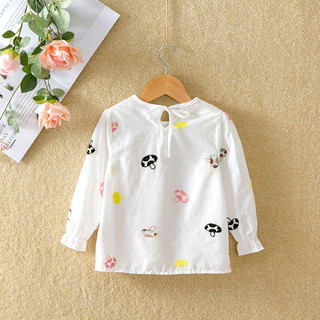 Áo thun bé gái Mùa xuân hè mới thêu hoa cổ búp bê phong cách Hàn Quốc dáng rộng và co giãn Vòng đeo tay dài hoa đa năng