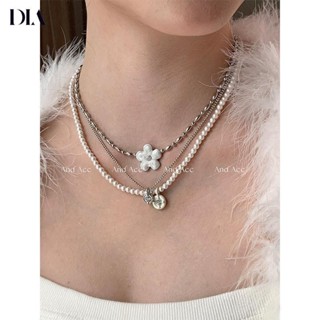 Nhỏ Giọt Glaze Hoa Thiết Kế Cảm Thấy Xếp Chồng Với Hạt Gạo Hạt Tròn Đính Hạt Vòng Cổ Niche Xương Đòn Dây Xích Nữ