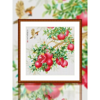  11CT thêu chữ trang trí tường 60x60 cm,Hương lựu