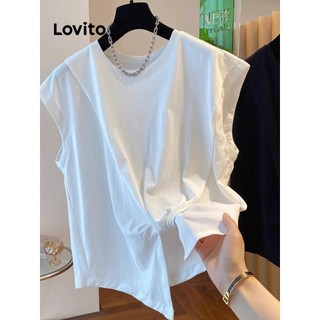Áo thun Lovito màu trơn thắt nút bất đối xứng phong cách thường ngày cho nữ LNE62163