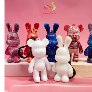 Móc khóa nhựa hình thỏ bearbrick, phi hành gia phụ kiện đổ loang màu acrylic 3D HUNGACOLOR HCMK