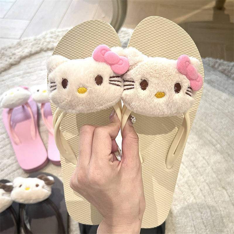 Girl Heart Student Women's Outdoor Cute Hello Kitty Flip Flops Hellokitty Slippers Summer Seaside Be