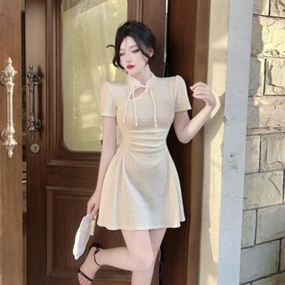 Sườn Xám Cách Tân Cổ Điển Kiểu Trẻ Trung Khí Chất Cao Cấp Mẫu Mới Tay Ngắn Eo Thon Gọn Váy Chữ A