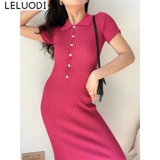 C & M Nữ Phong Cách Retro Tay Ngắn Dài Đến Mắt Cá Chân Nút Áo Sơ Mi Polo Đan Đầm