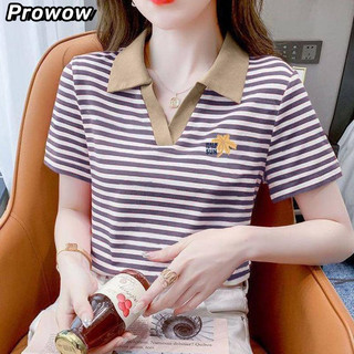 Áo Thun Polo Tay Ngắn Họa Tiết Kẻ Sọc Phối Màu Tương Phản Thời Trang Cho Nữ