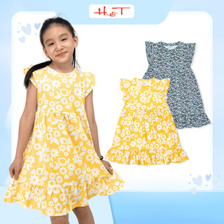 Váy bé gái, đầm babydoll H&T chất thun cotton co giãn 4 chiều họa tiết bông hoa nhí cho bé gái từ 3-10 tuổi-DTNBG002