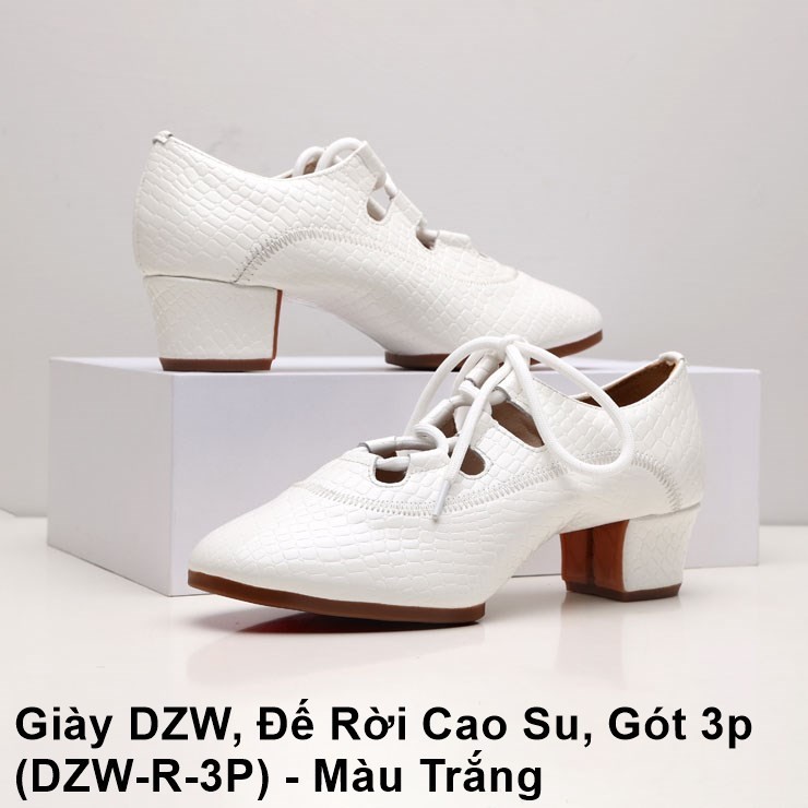 Giày DZW, Đế Rời Cao Su, Gót 3p (DZW-R-3P) - Màu Trắng (Tặng Túi Đựng Giày)