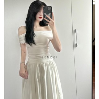 Áo trễ vai cộc tay nữ LENOGI Áo kiểu nữ bẹt vai  mùa hè coton mịn mát