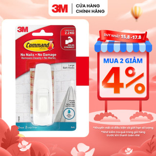 Móc dán tường chống thấm nước 3M™ Command™, 17003B, bám cực chắc, chịu lực 2.2kg, vỉ 1 cái, Dùng sắp xếp nhà tắm