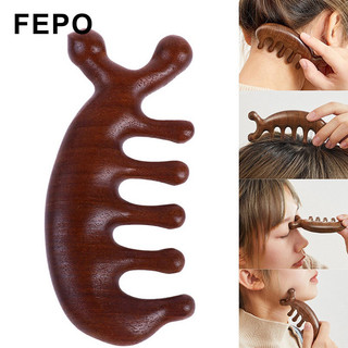 Fepo Massage Lược Gỗ Đàn Hương Tròn Cá Heo Đầu Massage Lược Năm Răng Rộng Trị Liệu Châm Cứu