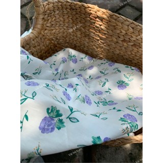 Vải thô cotton hoạ tiết hoa tím may đồ cho bé  thohoa