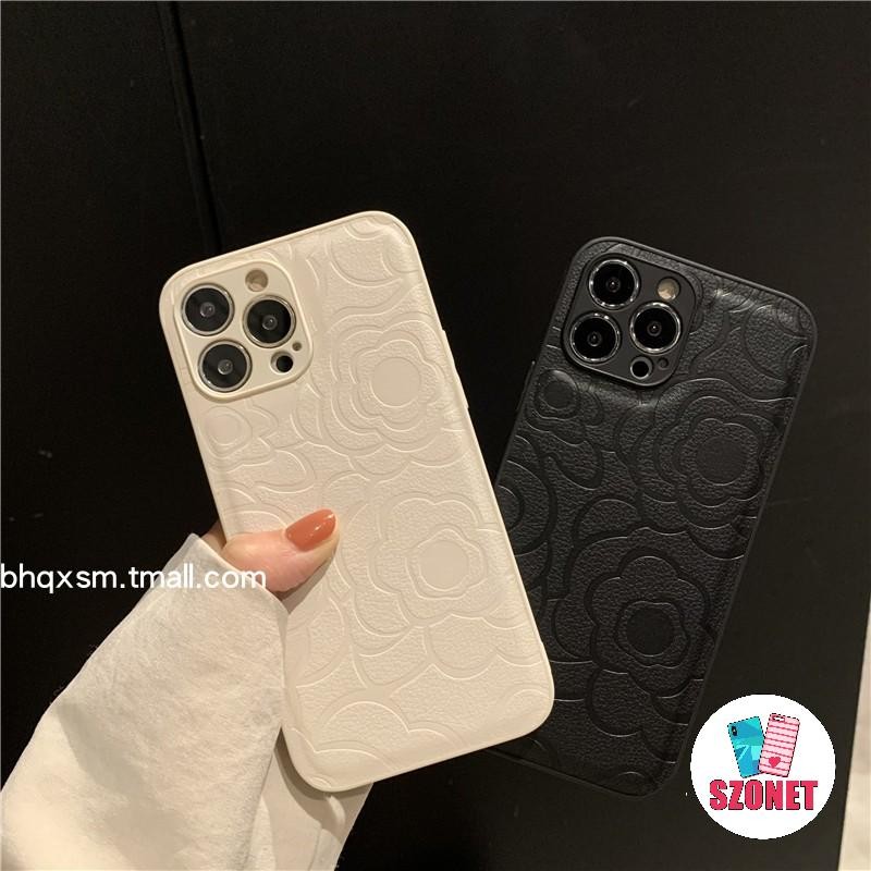Ốp Điện Thoại Mềm Chống Sốc Da Cao Cấp Camellia Sang Trọng Cho iPhone 17 16 15 14 13 12 11 Pro Max 15 Plus XS XR X 8 Plus + SE 2020 Vỏ Điện Thoại Ống Kính Chống Rơi