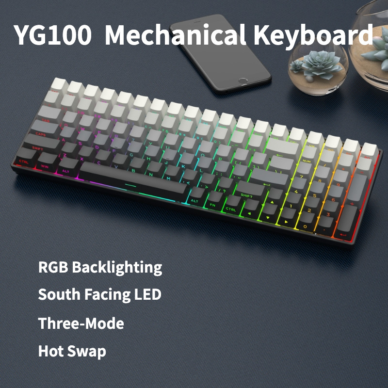 Lychee Gaming YG100 Bàn Phím Cơ RGB Ba Chế Độ 2.4G Bluetooth Không Dây Có Dây Tùy Chỉnh Hotswappable