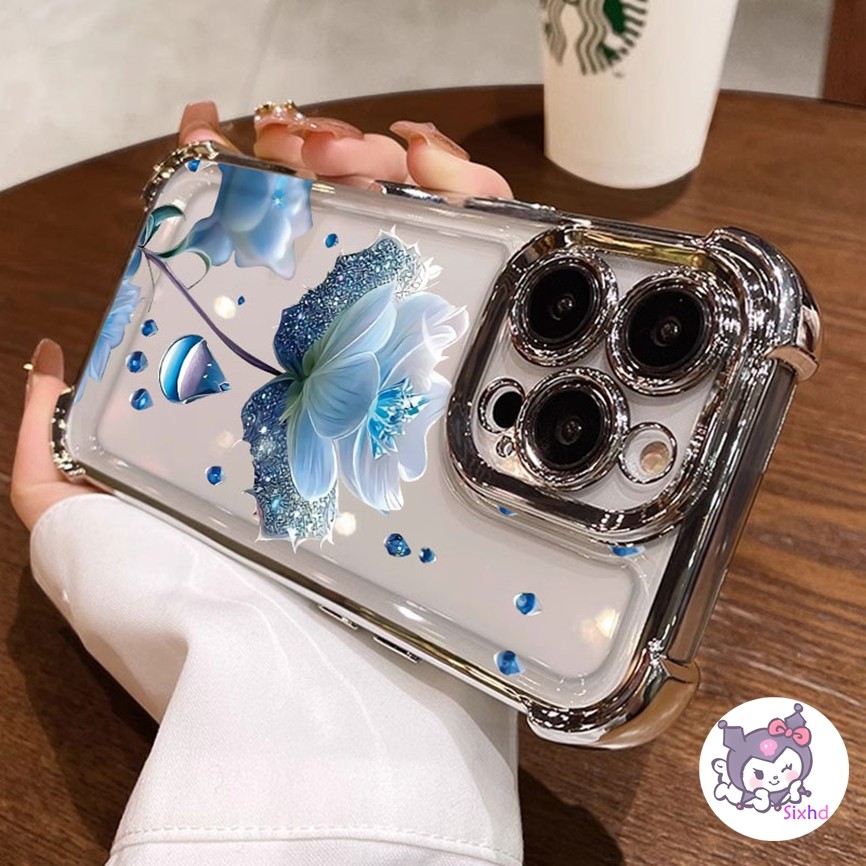 Tương thích cho IPhone 16 11 XR 15 14 13 12 Pro Max 7 8 Plus SE 2020 X Xs Max Sang Trọng Bốn Góc Ống Kính Túi Khí Ống Kính Vỏ Bảo Vệ Phim Siêu Kim Cương Giả Hoa Hồng Vỏ Nhựa Cao Cấp