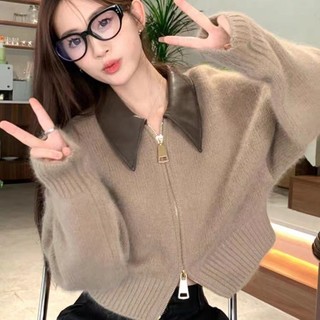  Màu Cà Phê Cổ Áo Polo Dệt Kim Cardigan Nữ Thu Đông Ngắn Lười Mềm Mại Sáp Đôi Dài Tay Ôm Hơn Nhìn Áo Len Ngoài Mặc Cô Gái Nóng bỏng 
