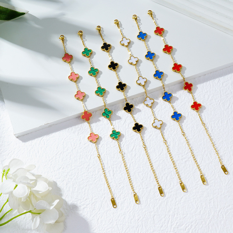 Vòng tay Cỏ Bốn Lá Vòng tay 5 hoa Vòng tay Ngũ hoa cỏ ba lá vàng 18K nữ phong cách ins thép titan