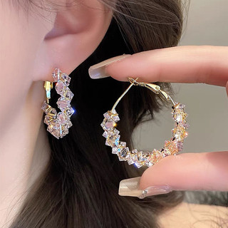 Tinh Tế Kim Cương Giả Vòng Tròn Tai Thời Trang Hàn Quốc Bông Tai Thanh Lịch Phụ Kiện Trang Sức Cho Bé Gái Thoáng Mát