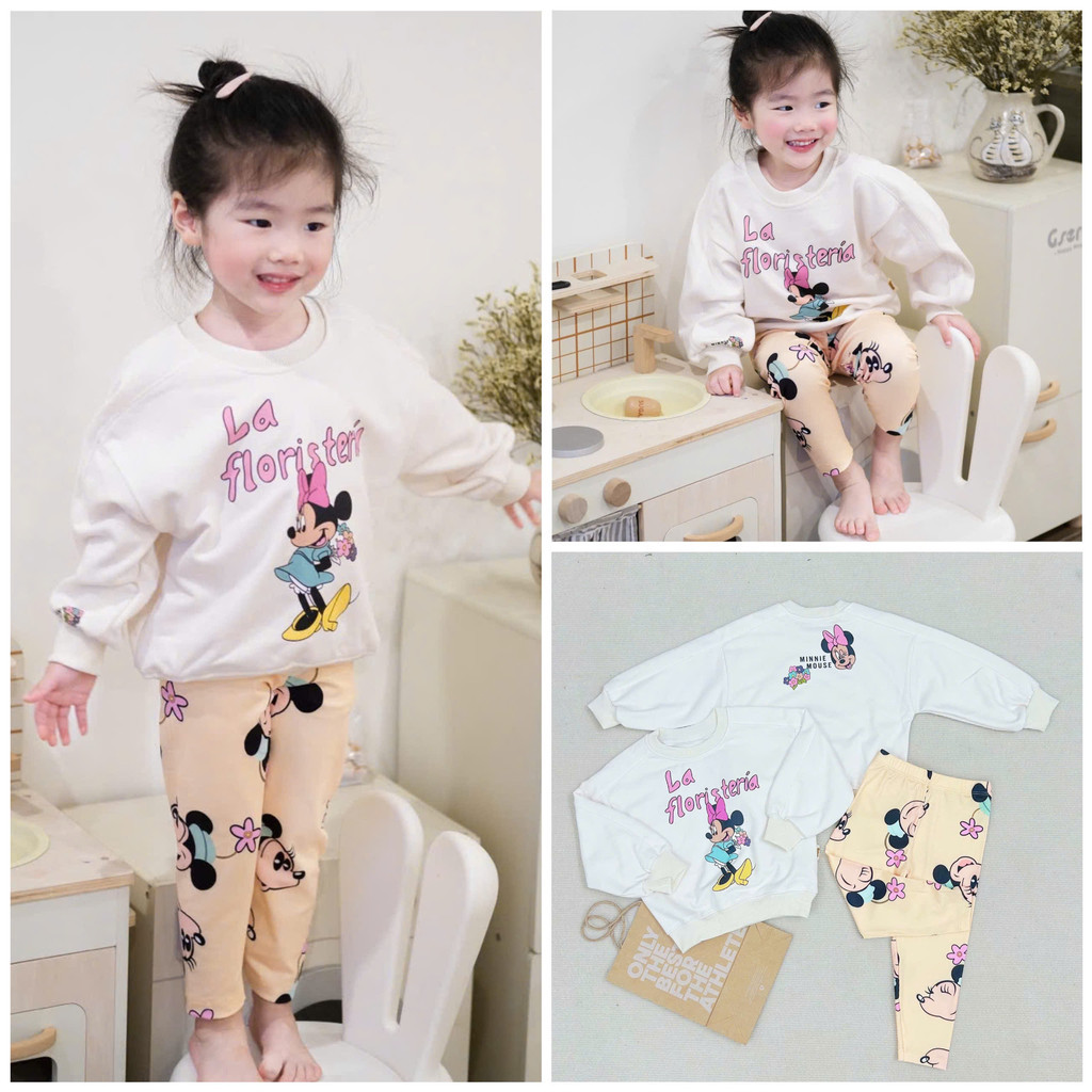 Bn148-(8-25kg)- Bộ nỉ thu đông dài tay bé gái Mickey trắng VNXK MAi linh KID 2