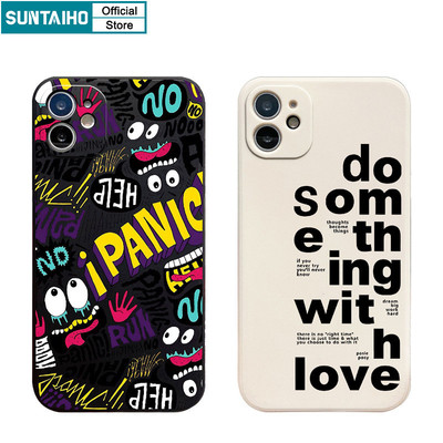 Suntaiho Thẩm Mỹ Ngộ nghĩnh Vỏ Điện Thoại Họa Tiết Graffiti Tiếng Anh Cho Iphone 16 15 14 13 12 11 Pro Max IP 7 8 Plus Iphon X Xs XR Xs Max Silicon Mềm Cao Cấp Chống Sốc Ốp Lưng