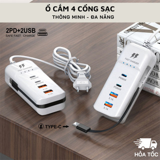 Bộ Sạc Nhanh 66W Đa Năng 5 Trong 1 Ngắt Tự Động Tích Hợp Sạc Nhanh - Ổ Cắm 4 Cổng Sạc Thông Minh Đa Năng