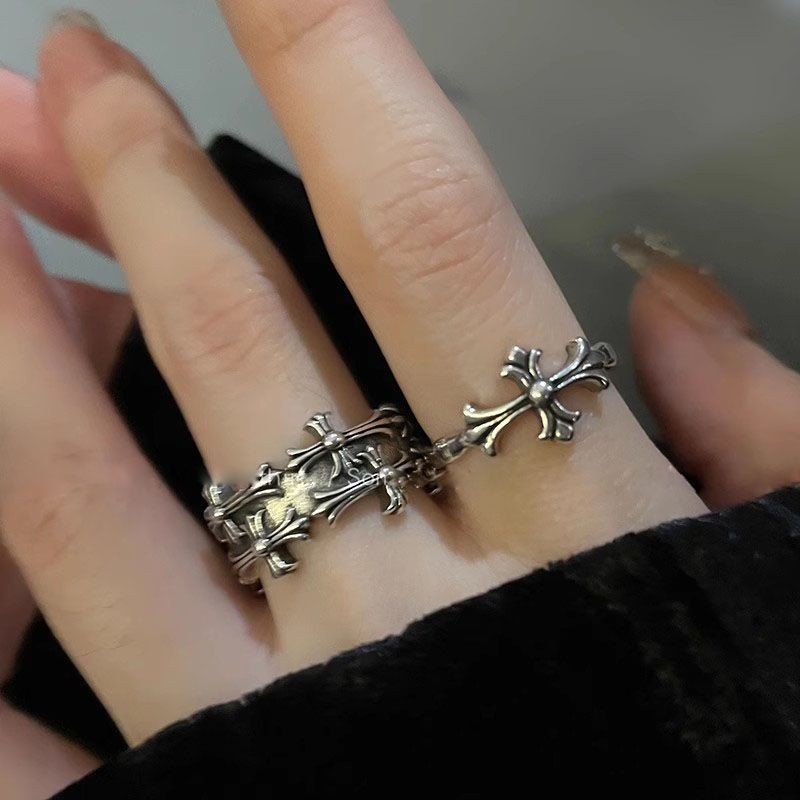 Y2k Punk Chữ Thập Mở Nhẫn Bé Gái Retro Đau Khổ Cặp Nhẫn Phụ Kiện Thời Trang