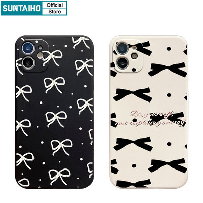 Suntaiho Ngộ nghĩnh Vỏ Nơ Đen Họa Tiết Thắt Lưng Điện Thoại Iphone 16 15 14 13 12 11 Pro Max IP 7 8 Plus Iphon X Xs XR Xs Max Silicon Mềm Cao Cấp Chống Sốc Ốp Lưng