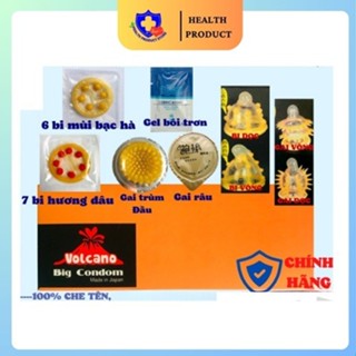 Bao cao su Bi Gai Volcano hộp 8 cái gai bi lớn, tặng 1 gói gel bôi siêu trơn mượt
