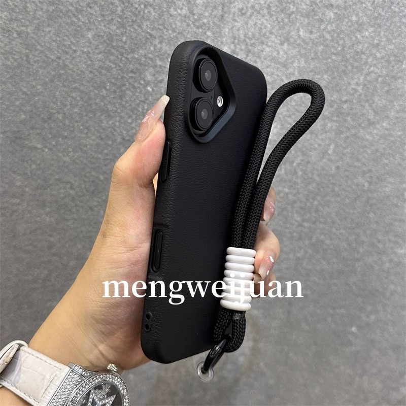Ốp điện thoại họa tiết da vải thiều sang trọng mới cho iPhone 11 12 13 14 15 16 Pro Max Plus Vỏ chống sốc và chống rơi có dây treo chống mất Vỏ điện thoại