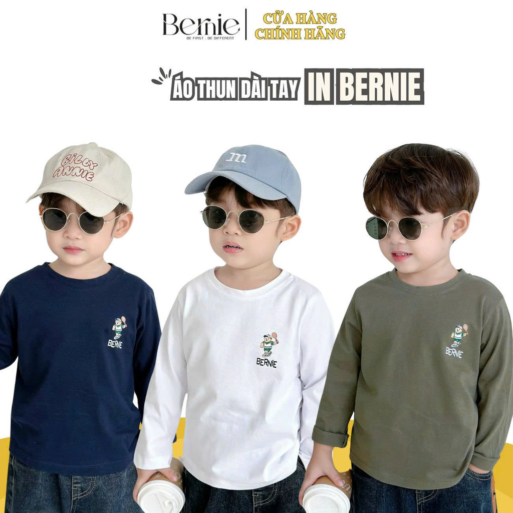 Áo thun cotton tay dài họa tiết phối hình in gấu và chữ BERNIE cho bé trai 1 đến 7 tuổi 0424A33