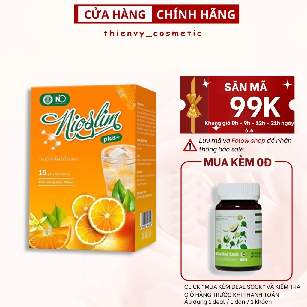 Siro Giảm Cân Nio Slim Plus Chính Hãng Hộp 15 gói giảm cân đào thải mỡ thừa thanh lọc cơ thể
