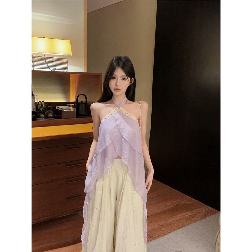 Thời Trang Pháp Mới Áo Ngắn Tay Màu Tím Cổ Thiết Kế Xếp Nếp Cho Nữ Mùa Hè Siêu Xinh Đẹp | BigBuy360 - bigbuy360.vn