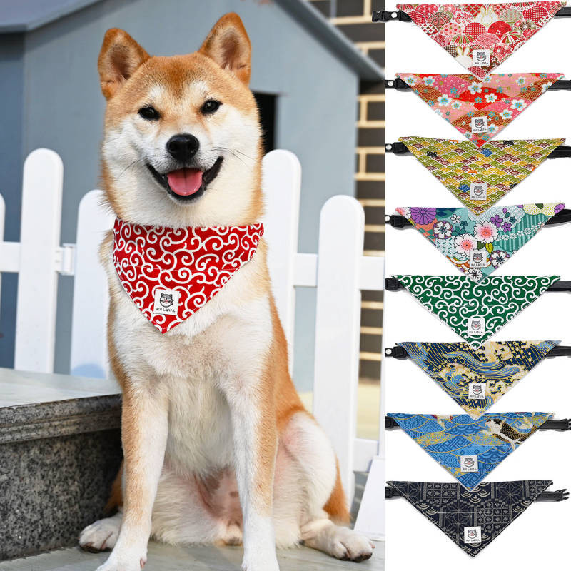 Japanese Style Tang Grass Pattern Cherry Blossom Dog Cat Triangular Binder Saliva Towel Scarf Scarf 