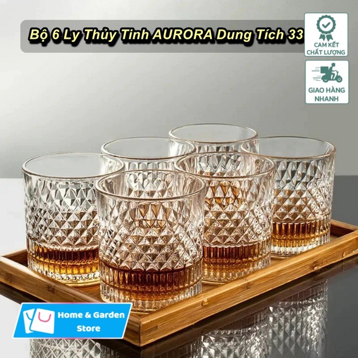 [HCM] - Bộ 6 Ly Thủy Tinh AURORA Dung Tích 335ML Cao Cấp - Home & Garden Store