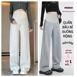  Nỉ Ấm  Quần Bầu Nỉ 2Da Suông Rộng Hàng Koại Đẹp mặc Thu Đông có đáp đỡ bụng kèm chun khuy chỉnh size NI06 