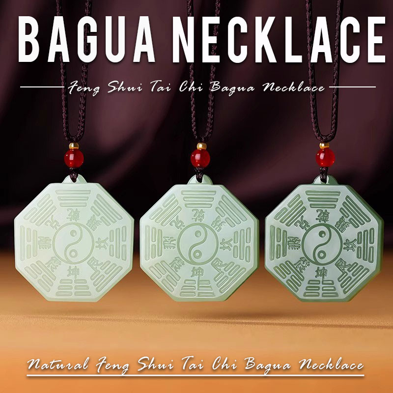 Vòng cổ ngọc bích tự nhiên từ Tân Cương, thiết kế Thái cực Bát quái, phù hợp với nam và nữ, làm bùa hộ mệnh phong thủy.